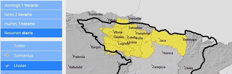 Como consecuencia de los avisos de la AEMet por lluvias intensas, se advierte de la posibilidad de crecidas súbitas en barrancos y cauces menores en Álava, La Rioja, Navarra y Aragón